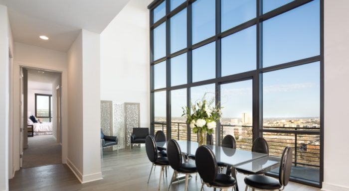 Dining room with a large glass panels 