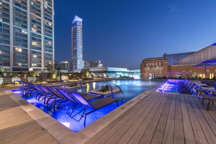 Rooftop Pool with purple lights