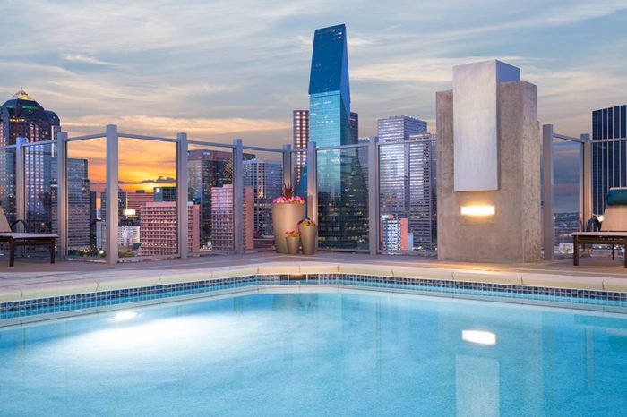 Crystal clear blue pool in a rooftop