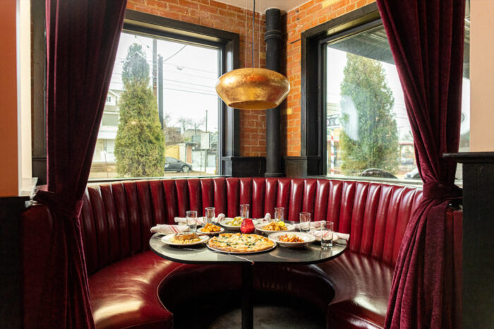 Table at a restaurant with lots of foods