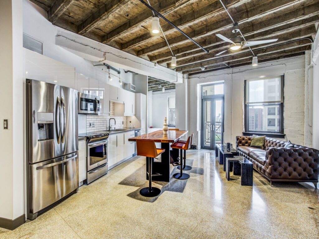 Studio loft updated kitchen at The Drakestone.